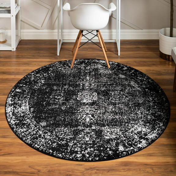 Rugs.com Monte Carlo Collection Rug – 5' Round Black Medium Rug Perfect For Kitchens, Dining Rooms