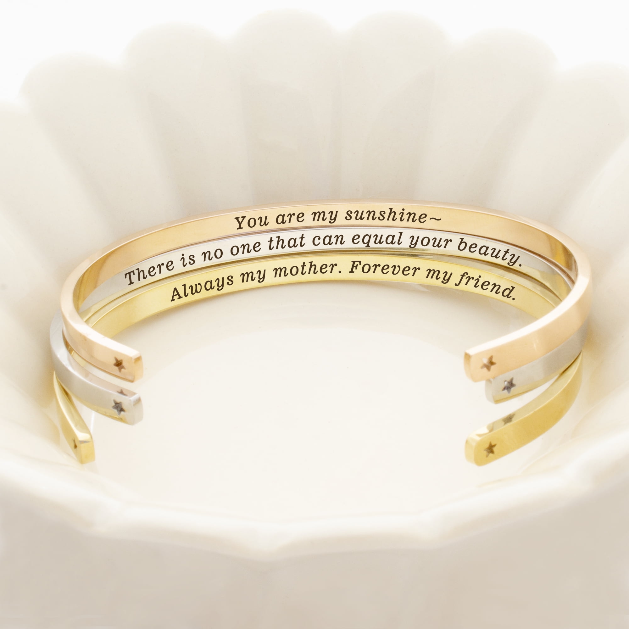 "Always my daughter…" Adjustable Gold Stainless Steel Cuff Bangle Mother's Day Gift Set