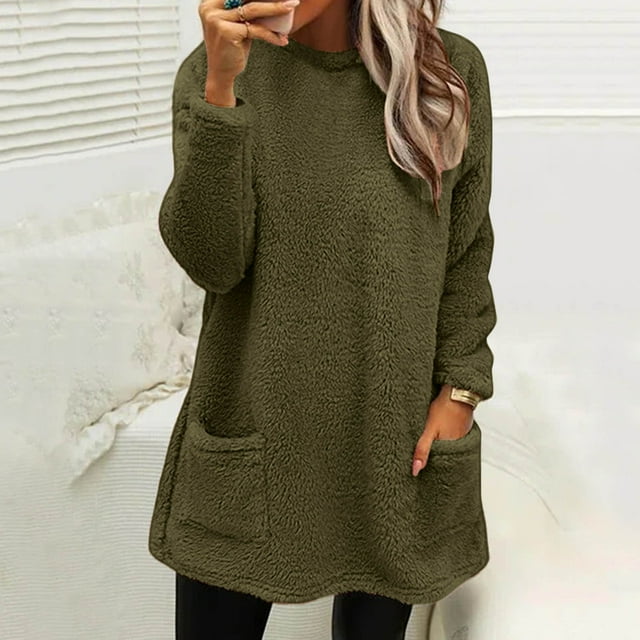 WILLBEST Fall Womens Tops Womens Winter Coat Loose Wool Jacket Long Sleeved with Pockets