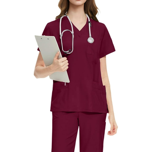 Ladies' Comfortable And Casual Solid Color Short Sleeved Pants Protective Suit Set Wine 2XL