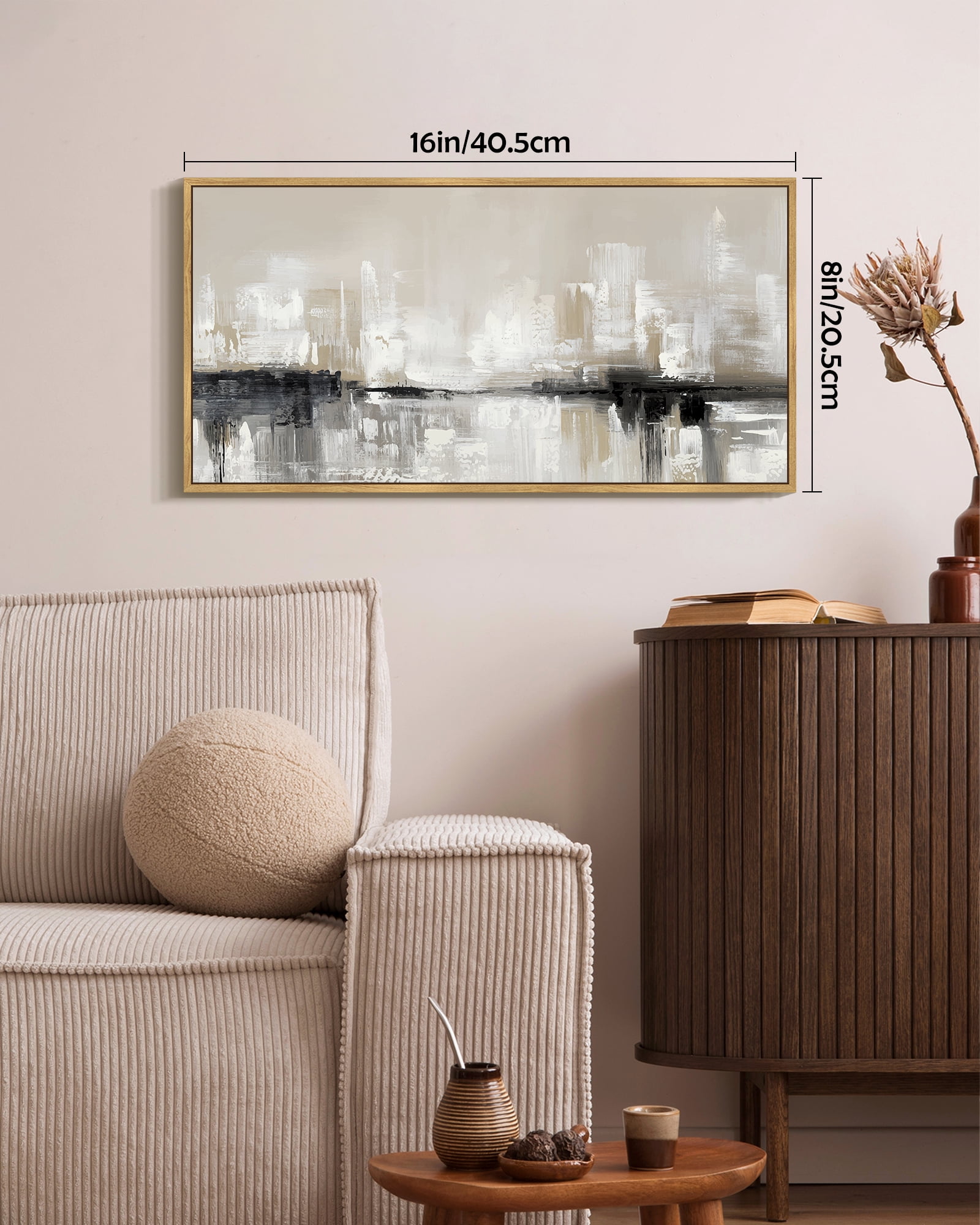 SHENIFY Abstract Wall Art Decor Color Field Abstract Landscape Illustrations Modern Art Decorative Ready to Hang 8x16in Natural Framed