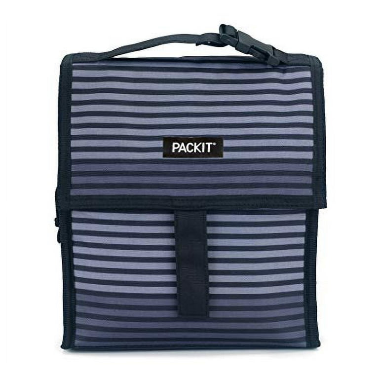 PackIt Freezable Lunch Bag with Zip Closure, Gray Stripe