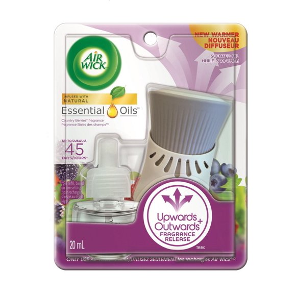 Assainisseur d'air à brancher AirWick Freshmatic, Ensemble d'huile parfumée, Baies des champs, 1 appareil à brancher + 1 recharge