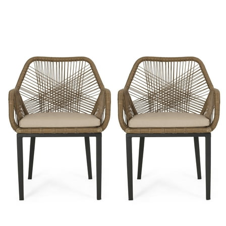 Noble House Outdoor Dining Chair - Wicker/Rattan - Set of 2 - Beige