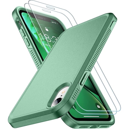 Ihsdkj for iPhone XR Case, [10 FT Military Grade Drop Protection] [Non-Slip] [2 pcs Tempered Glass Screen Protector] Shockproof Airbag Cushion Protective Case for iPhone XR 6.1” (Pine Green)