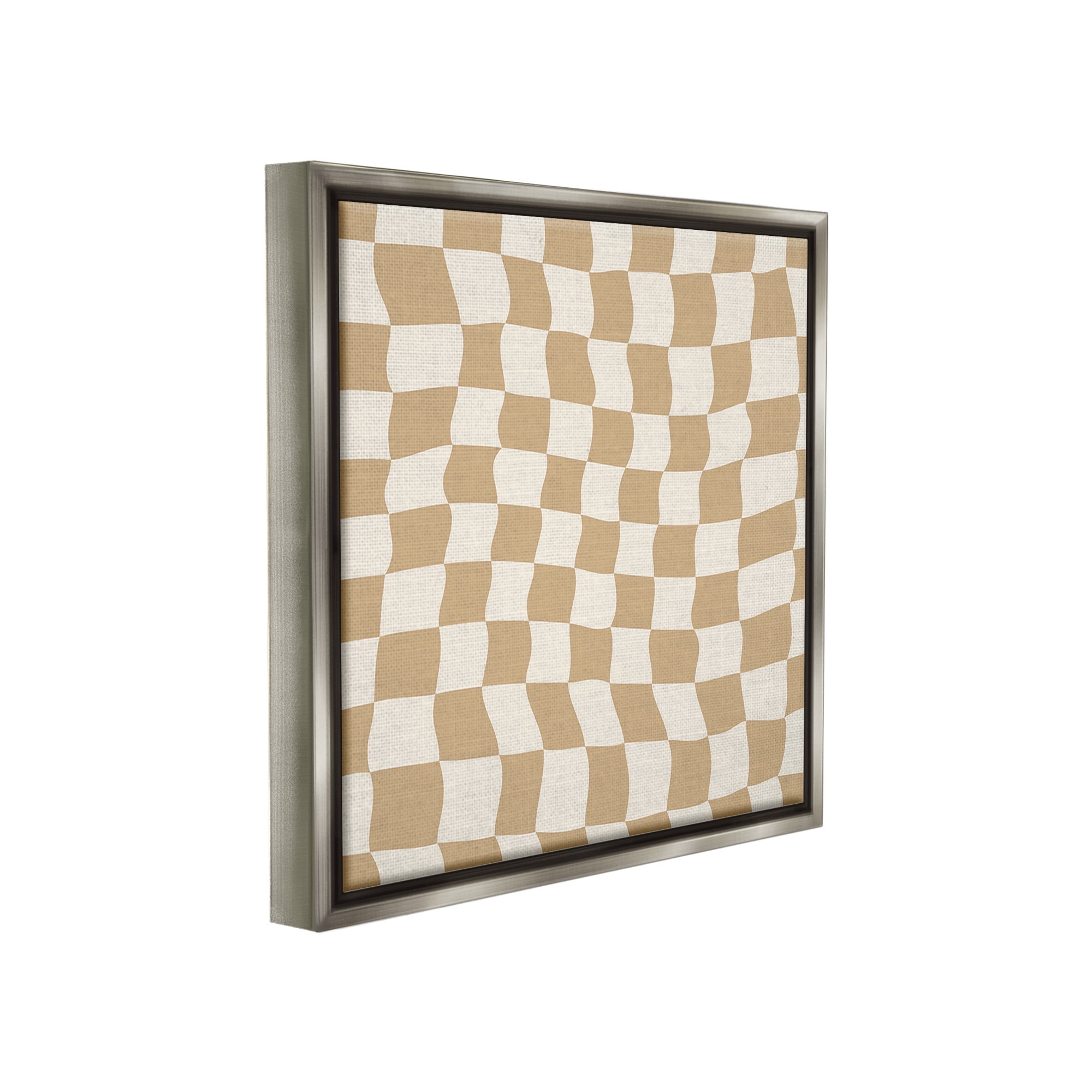 Stupell Industries Wavy Checkered Pattern Abstract Painting Gray Floater Framed Canvas Art Print Wall Art, 25 x 25