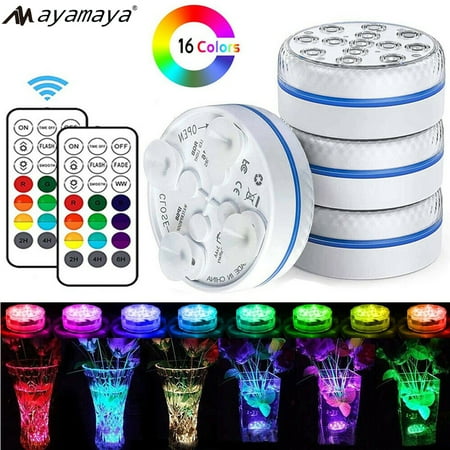 AYAMAYA 2Pcs Submersible LED Lights with 16 Colors,13LED Inground Pool Pond Decoration Waterproof Lighting With Remote, Magnets, Suction Cups Color Changing Underwater Lights Battery Operated
