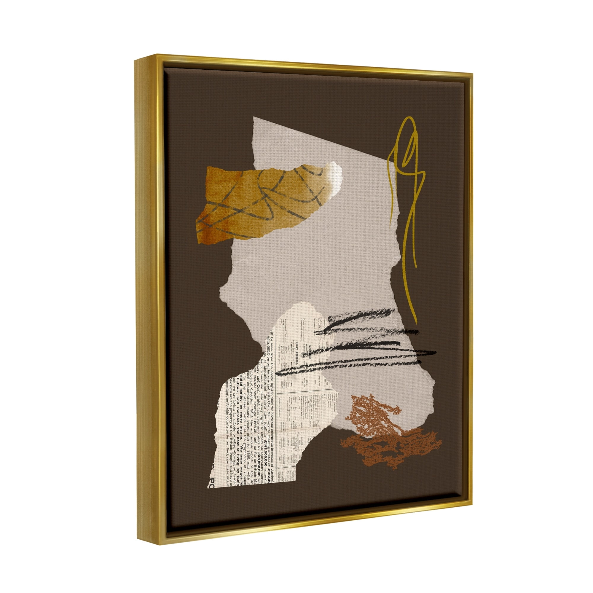 Stupell Industries Modern Collaged Shapes Abstract Layered Scribble Lines Graphic Art Metallic Gold Floating Framed Canvas Print Wall Art, Design by Melissa Wang