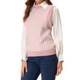 thumbnail image 4 of Allegra K Women's Round Neck Knitted Sleeveless Houndstooth Plaid Sweater, 4 of 5
