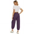 thumbnail image 3 of Womens High Waist Pants Drawstring Waist Wide Leg Cropped Comfort Capris Casual Vacation Trousers with Pockets, Dark Purple, S, 3 of 8