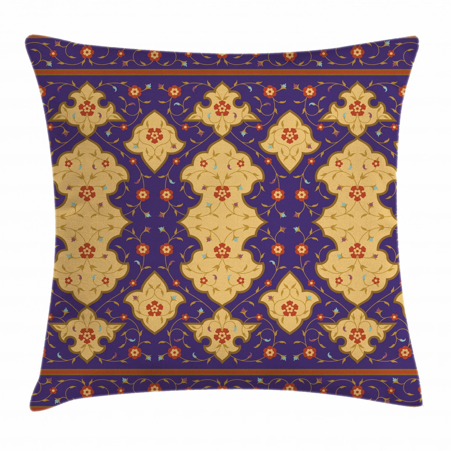 Moroccan Throw Pillow Cushion Cover, Traditional Arabic Border Visual