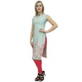 thumbnail image 2 of Bimba Women's Sleeveless Green Floral Printed Tunic Designer Kurta Kurti-24, 2 of 5