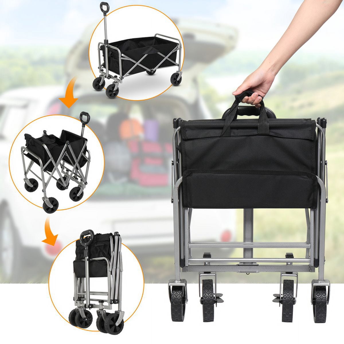 74.5x45.5x84cm 100kg 600d Oxford Cloth Steel Frame Flat Folding Style Black Cloth Silver Frame Garden Folding Cart