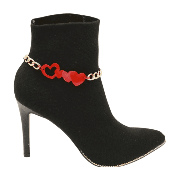 Women Gold Metal Boot Chain Bracelet Shoe Red Heart Charm Fashion Jewelry