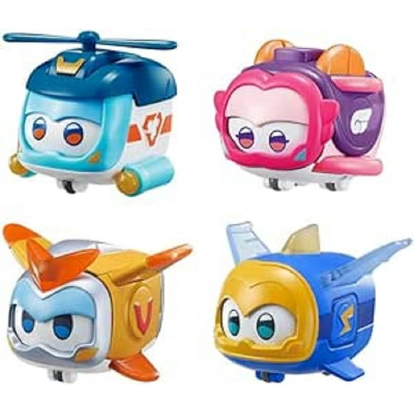 Super Wings Super Pets 4-Pack Collection Jerome Golden Boy Shine Ellie Vehicle Action Figure With Light Effect And Mutiple Emotion Expressions Gifts For Kids Age 3+