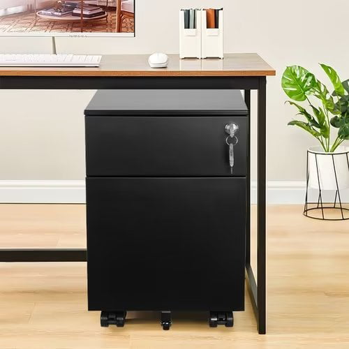 2 Drawer Rolling File Cabinet Metal Filing With Lock And Wheel Under Desk Locking For Legal Letter A4 F4 Size Black Com