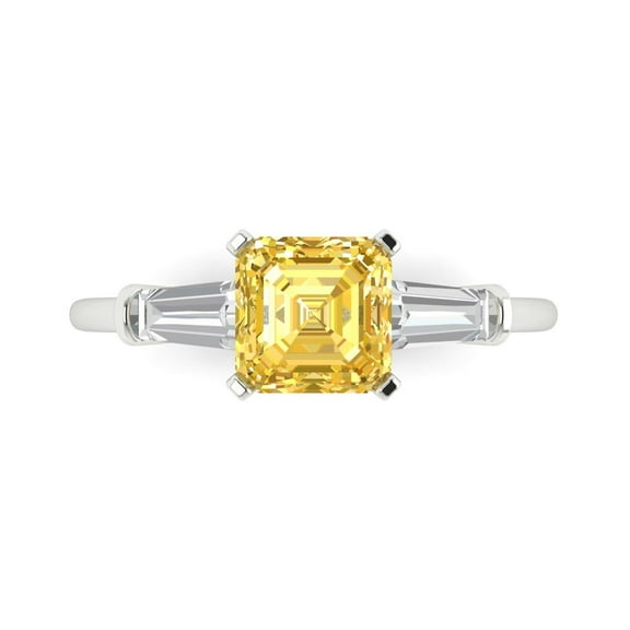 1.62 ctw 3 Stone Anniversary Ring for Women | Square Emerald Cut Natural Citrine | Hyperallergenic Solid 18K White Gold