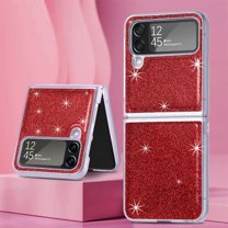 Dteck Case for Samsung Galaxy Z Flip4,Bling Glitter Leather Case Shockproof Hard PC Cover for Galaxy Z Flip4 5G,Red