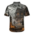 thumbnail image 4 of GrmtClth Men’s Collar Full Button Shirt Short Sleeve Halloween Night Out Bat Scarecrow Split Scene Print Light Vacation Blouse Hot Pink 3XL, 4 of 5