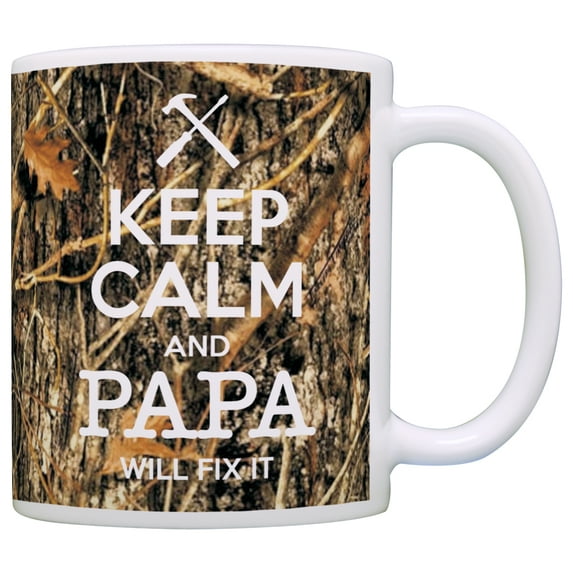 ThisWear Woodland Camo Keep Calm and Papa Will Fix It Gift Grandpa Papa Coffee Mug Camo