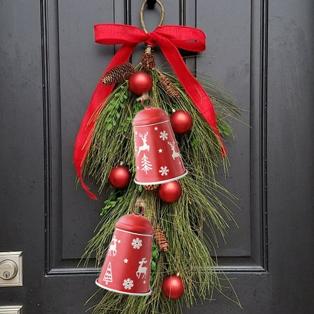 xihome Pack de 2 campanas navideñas de hierro forjado con diseño festivo nevado - Adornos rojos para colgar en la ventana, ideales para la decoracin navideña del hogar.
