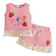 thumbnail image 1 of Faraee 0-3 Years Toddler Baby Girl Summer Clothes Ribbed Waffle 2 Piece Outfits Tassel Hem Tank Tops Drawstring Shorts Clothing Set Pink, 1 of 8