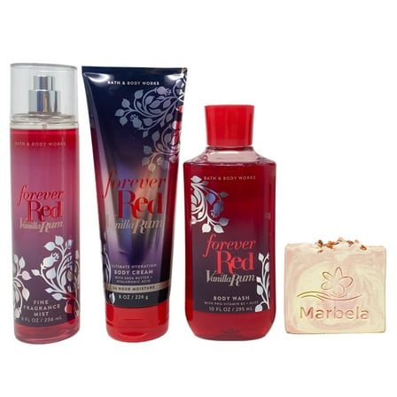 Bath & Body Works Forever Red Vanilla Rum Trio Gift Set - Fragrance Mist, Body Cream and Body Lotion - with a Himalayan Salts Springs Bar Soap - Full Size
