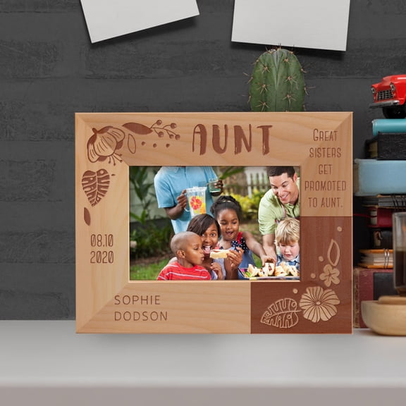 Great Sisters Get Promoted To Aunt Personalized Wooden Frame-5" x 3 1/2" Brown Horizontal
