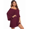 thumbnail image 2 of Ekouaer Women's Sleepshirt Deep V Neck Nightgown Batwing Nightshirt Oversized Sleepwear, 2 of 6