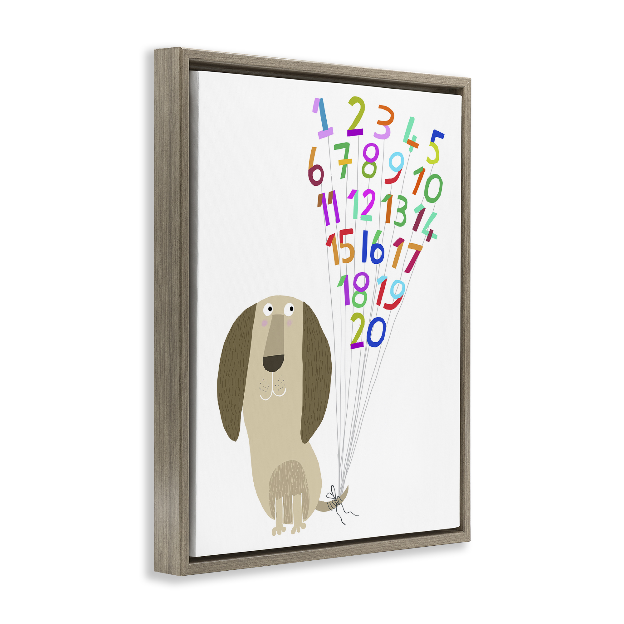 Stupell Industries Dog & Number Balloons Animals & Insects Painting Brown Floater Framed Art Print Wall Art, 25 x 31
