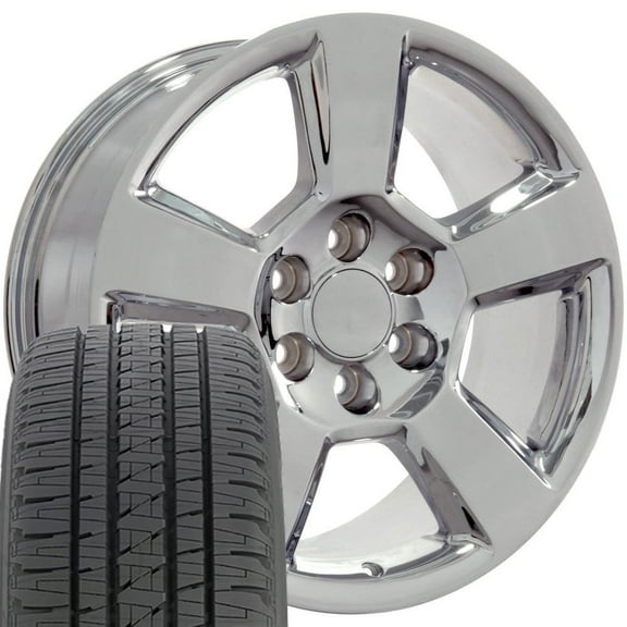 OE Wheels CV76 20 Inch Rims and Tires Fit Tahoe Style 6x139.7 20x9 Chrome - Hollander 5652 - Dueler H/L Alenza 275/55-20 (Set of 4)