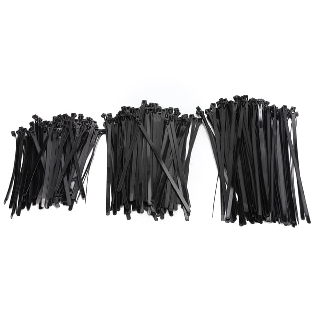 300 bridas para cables de varios tamaños, bridas largas con cremallera para el hogar, oficina, jardín, suministros de sujeción, color negro