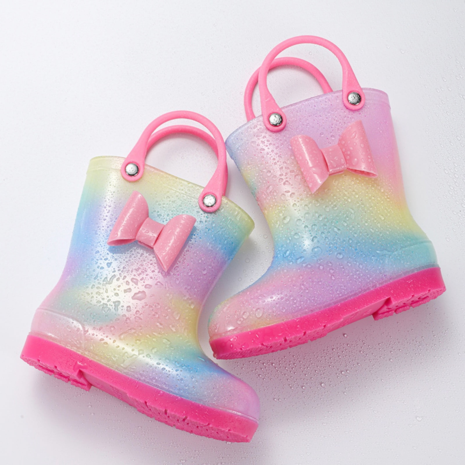 Povozer Little Big Kids Rain Boots Boys Girls Solid Color Rain Boots(Pink,1.5 Big Kid)