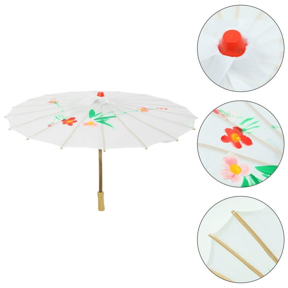 KALLORY Silk Wooden Parasol Umbrella Chinese Japanese Style Craft Umbrella Prop for Bride Bridemaid (White)