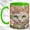 Green, variant on White Cat Face Coffee Mug, Floral Cat Mug, Ceramic 11 oz