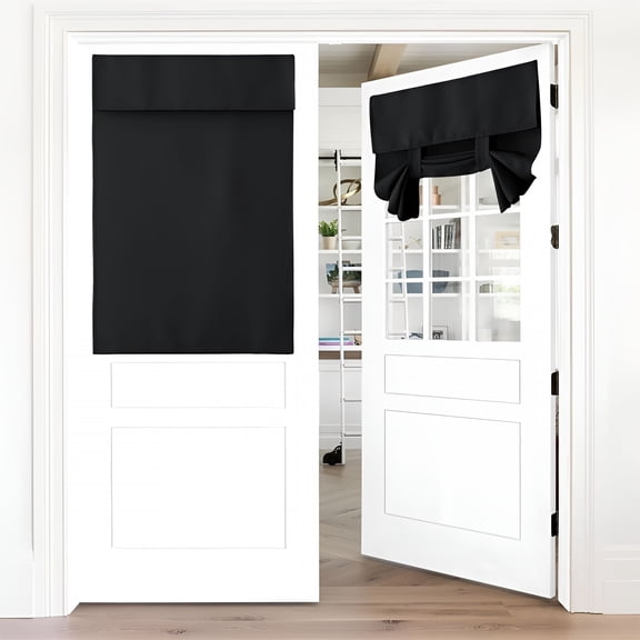 XIBUFE 1 Pcs French Room Window Shade,Blackout Door Curtain,Half Window Darkening Blinds,Thermal Insulated Kitchen Curtain,Self Adhesive Privacy Panel,for Patio Doorway,26 X 40 Inch,Black