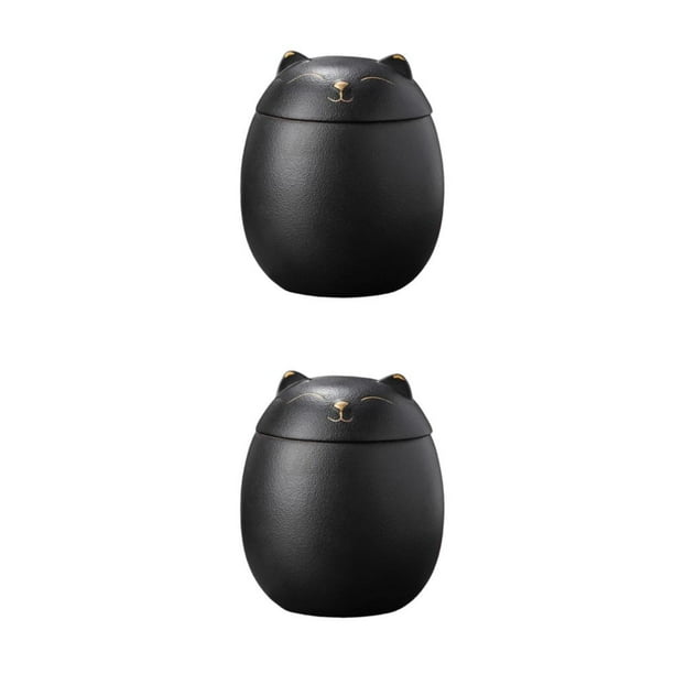 Bewildely Botes de cerámica, urna de cerámica de 500ml para cenizas, recuerdos, caja de memoria para gatos Negro 2piezas