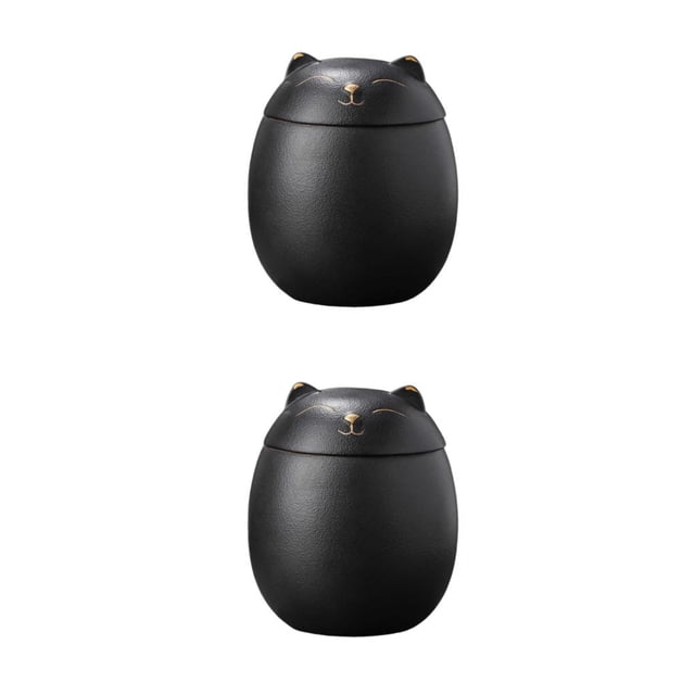Cateissary Ceramic Canisters 500ml Ceramic Urn for Box Memory Cat Ashes Keepsakes Negro 2Conjunto