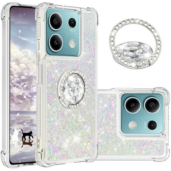CCSmall Glitter Clear Sparkly Bling Case for Xiaomi Redmi Note 13 5G, Flowing Liquid Quicksand Cover with Diamond Ring Holder Case for Xiaomi Redmi Note 13 5G LSZ Colorful