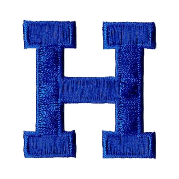 Alphabet Letter - H - Color Royal Blue - 2" Block Style - Iron On Embroidered Applique Patch