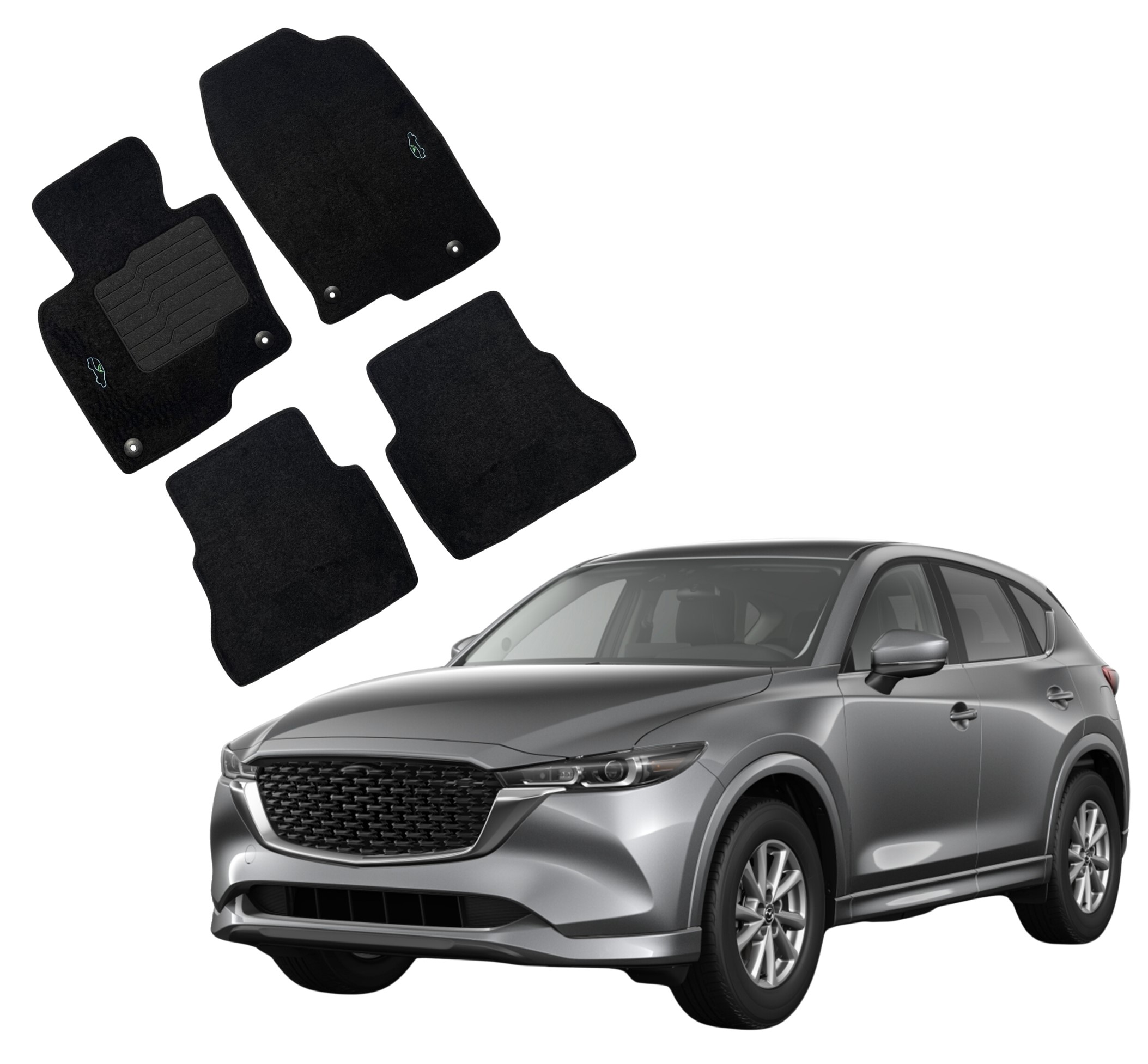 Carpet Floor Mats for 2017 to 2025 Mazda CX-5 with Anti Slip Heel Pad and Safety Locks - Front and Rear - Black - ecoMats