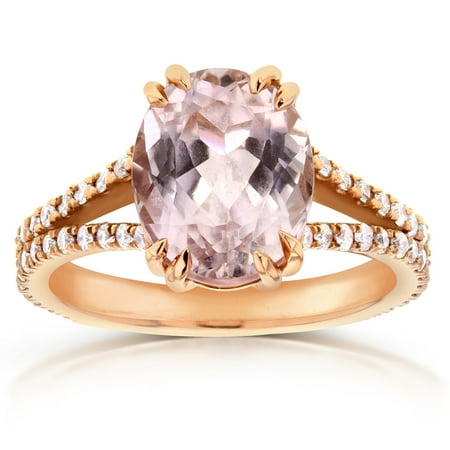 Diamond Kunzite Ring - Kunzite & Diamond Split Shank Ring 3 4/5 Carat (ctw) in 14k Rose Gold