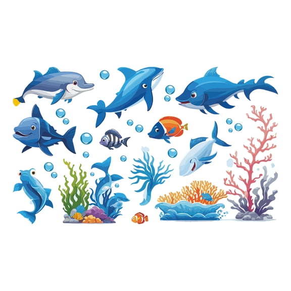 Wall Stickers Blue Cartoon Vinyl Decals Living Room Bedroom Bathroom Children's room Decor Peel and Stick 23.6"x25.5"