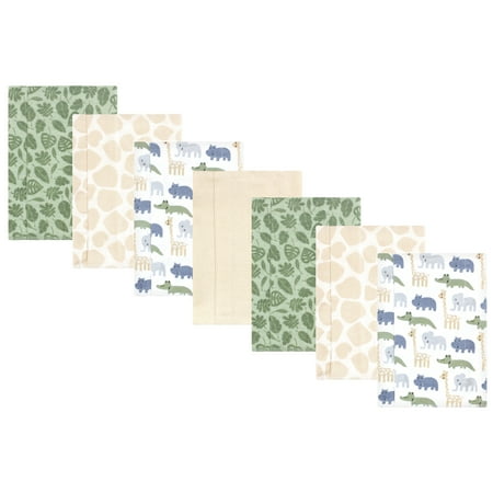 Hudson Baby Cotton Flannel Burp Cloths 7-Pack, Wild Leaf Safari , One Size