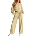 thumbnail image 2 of Kctiaxy Matching Sweat Sets for Women Fashion 2 Piece Outfits Crew Neck Long Sleeve Pullover Crop Tops and Drawstring Straight Wide Leg Pants, 2 of 7