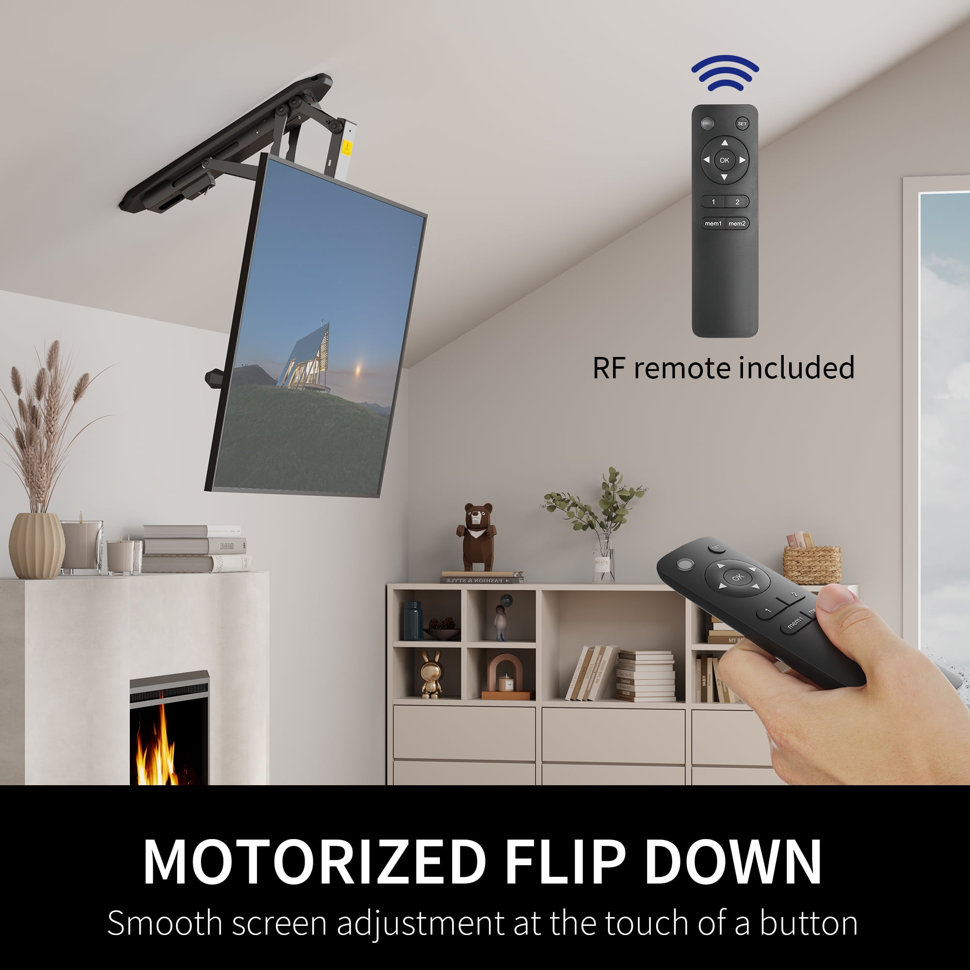 Electric Motorized Flip Down Pitched Roof Ceiling TV Mount for 32" to 70" Screen