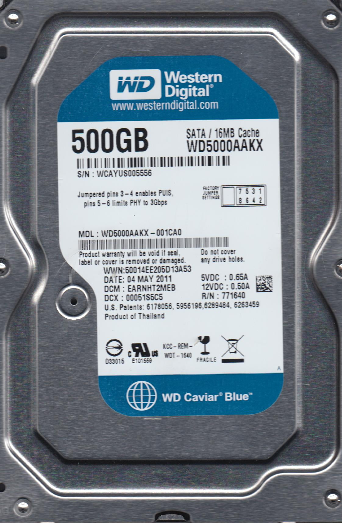 WD 6TB Blue HDD, Desktop PC Internal Drive, 3.5'', 5400 RPM, 256MB