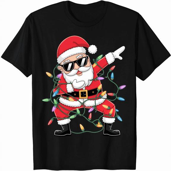 Dabbing Santa Claus Christmas Tree Lights Boys Dab Xmas Merry T-Shirt