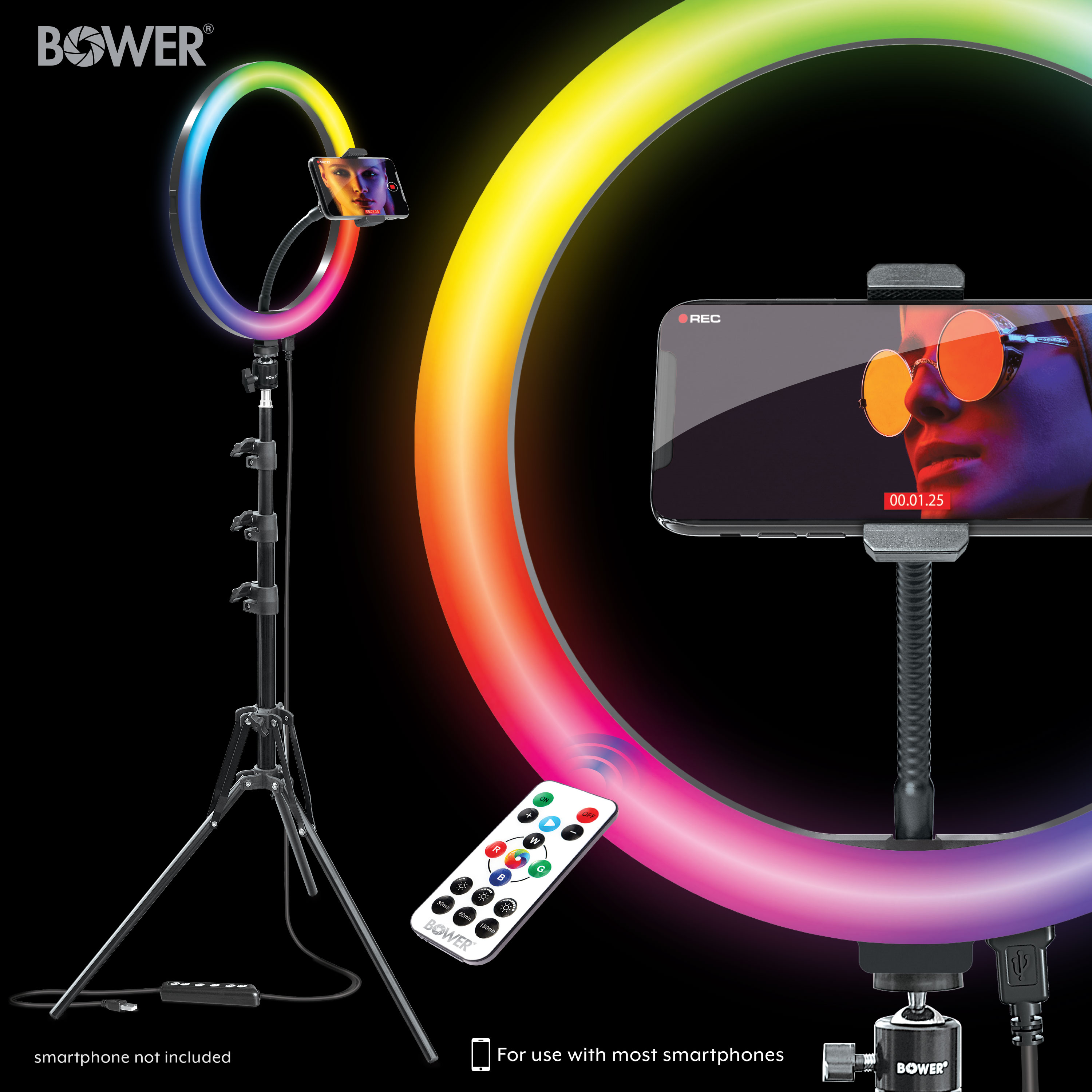 Bower 12-inch LED RGB Ring Light Studio Kit with Special Effects; Black - image 3 of 8