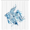 thumbnail image 2 of Rustic Shower Curtain, Wooden Window with Beaming Sun Scenic View of Sky and Cloudscape Print, Cloth Fabric Bathroom Decor Set with Hooks, Pale Brown Blue White, 2 of 4